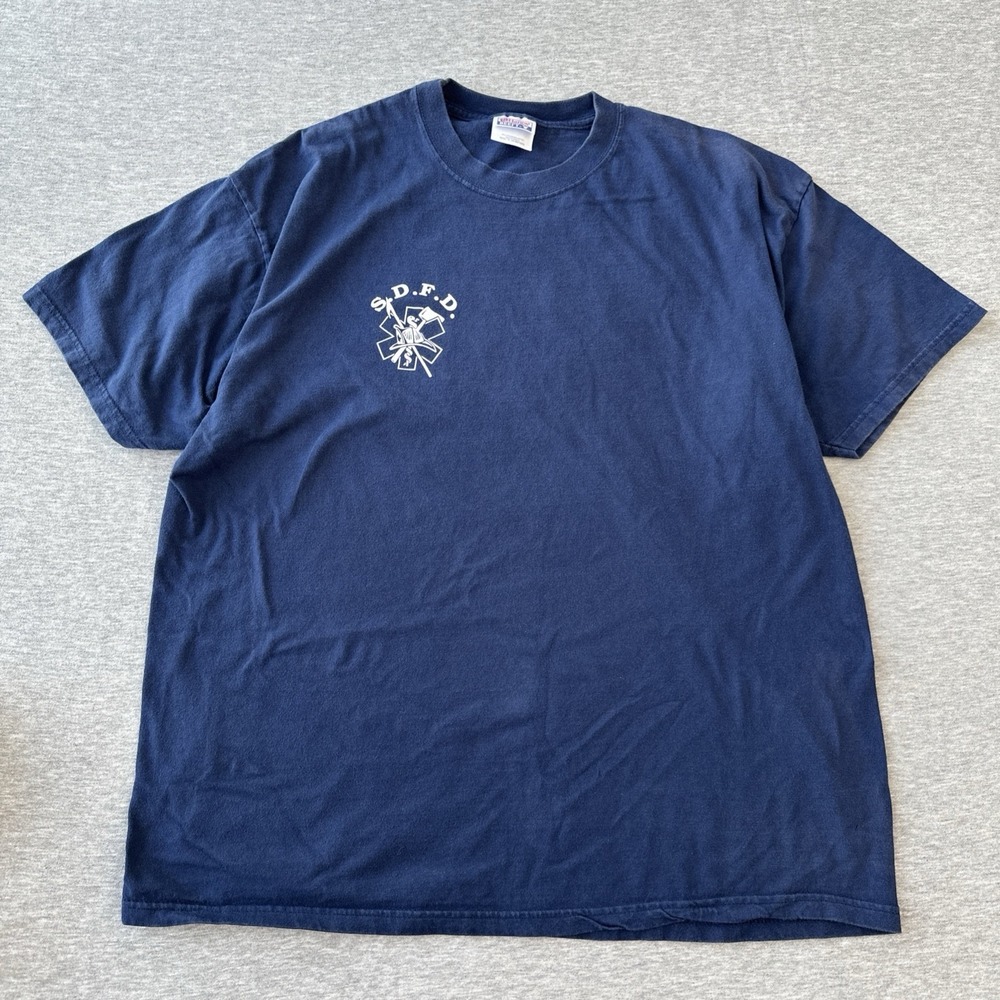 Hanes Beefy-T T-Shirts Vintage SDFD Navy Size XL